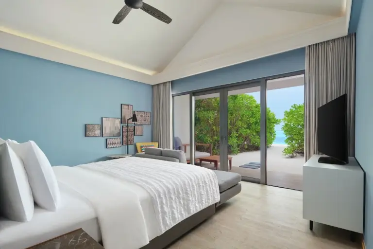 Interior of a beach villa at Le Meridien Maldives Resort & Spa, Maldives.