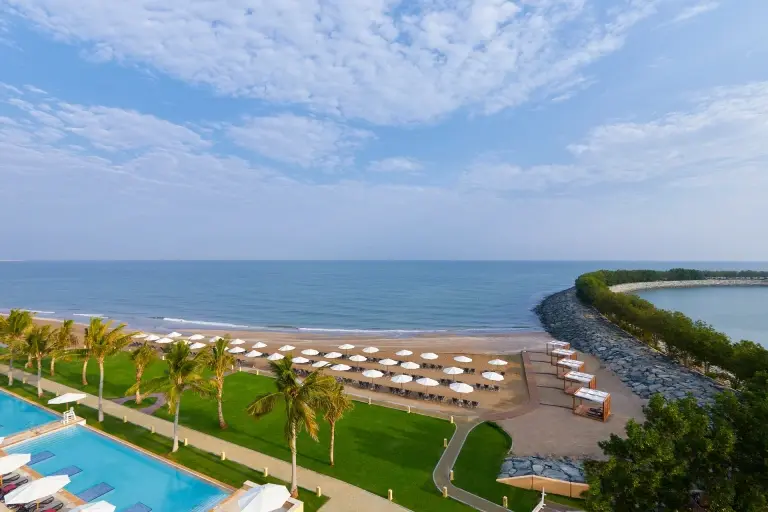 Aerial of the beach at Barcelo Mussanah Resort in Oman