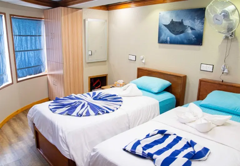 Main deck twin cabin on Emperor Virgo, Maldives