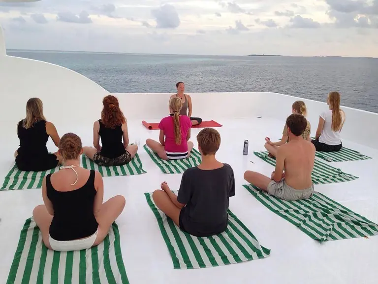 Yoga lessons on Emperor Virgo, Maldives