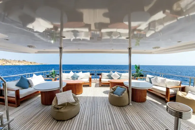The al fresco deck on board Eriny, Red Sea.