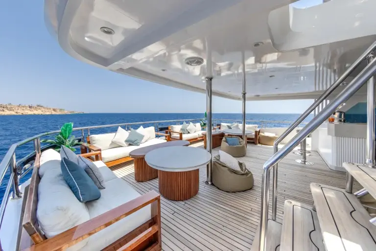 Al fresco deck seating on Eriny, Red Sea.