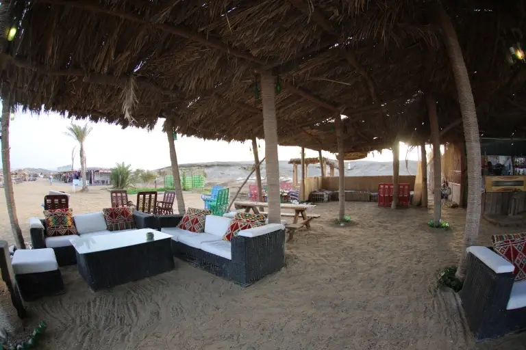 Outdoor dining area at Abu Dabbab Diving Lodge in Egypt
