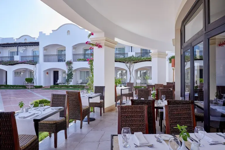 Le Palmier restaurant terrace at Jaz Dahabeya Hotel in Dahab, Egypt