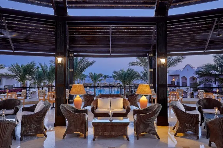 Lobby terrace at Jaz Dahabeya Hotel in Dahab, Egypt