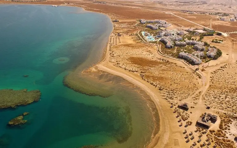 Aerial of Lahami Bay Beach Resort in Hamata, Egypt