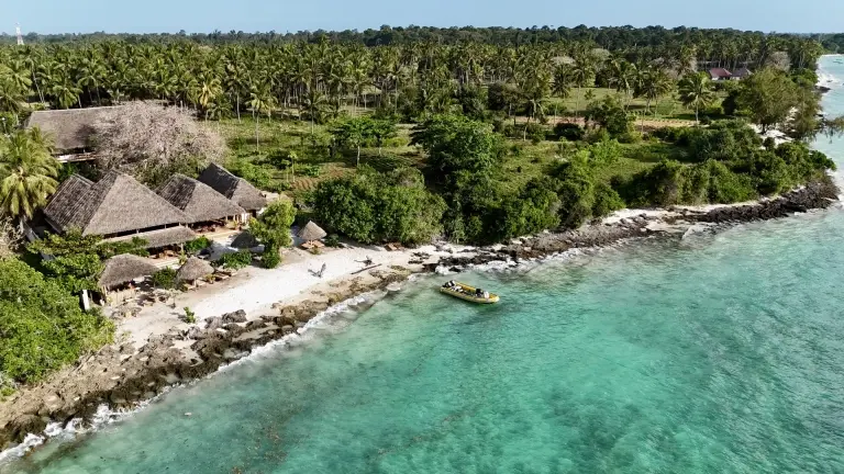 Aerial view of Afro Divers Lodge, Pemba, Tanzania.