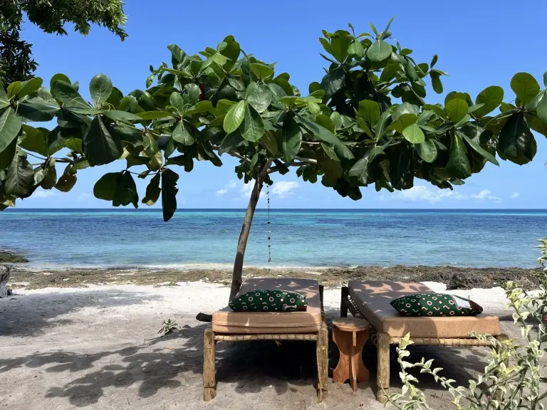 Loungers at Afro Divers Lodge, Pemba, Tanzania.