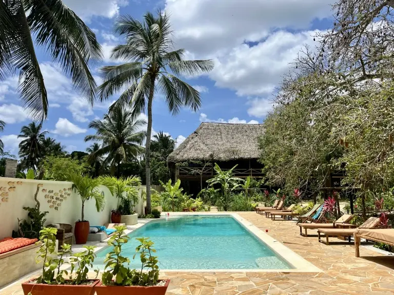 The swimming pool at Afro Divers Lodge, Pemba, Tanzania.