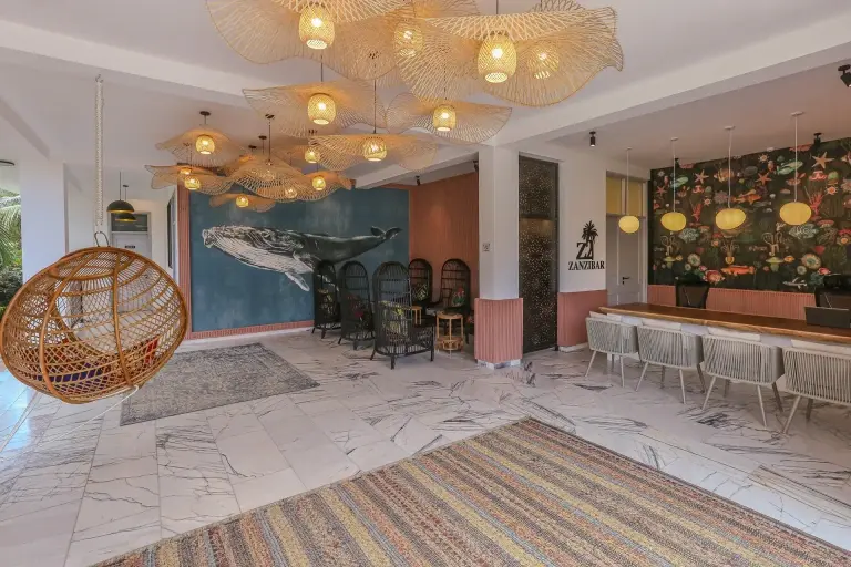 The hotel lobby of the Z2 Hotel in Nungwi, Zanzibar