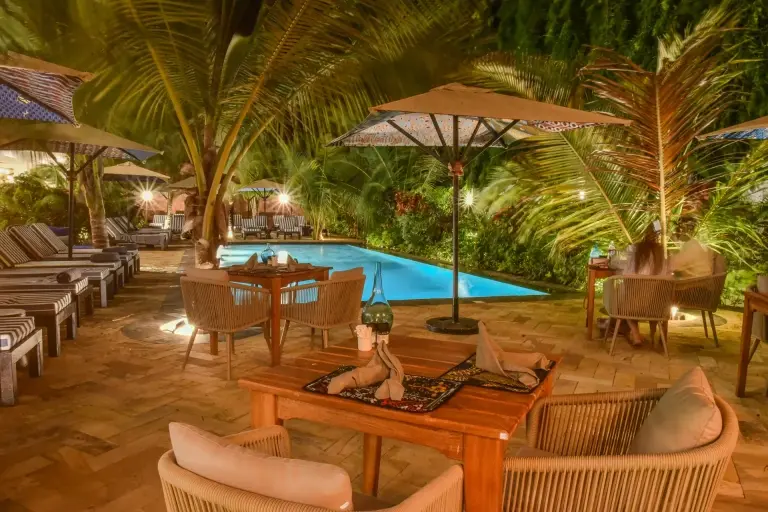 View of the pool from the Marigold Restaurant, at Z2 Hotel in Nungwi, Zanzibar