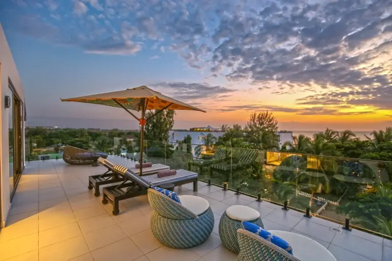 View of the outdoor area from the rooftop terrace suite, at the Z2 Hotel in Nungwi, Zanzibar