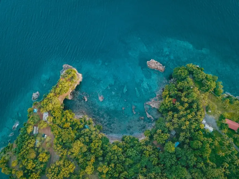 Aerial of Pintu Kota beach in Ambon, Indonesia