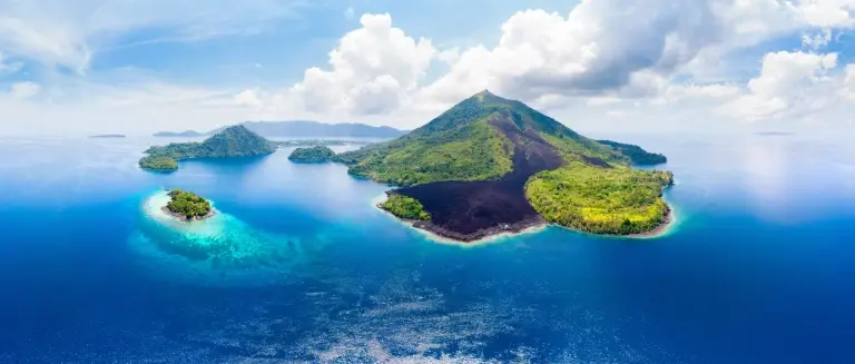 Aerial of the Banda Islands in Maluku, Inconesia