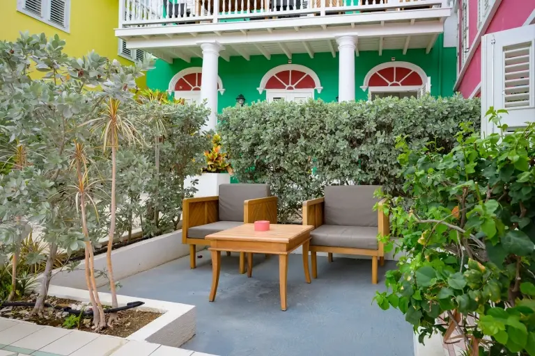 External area of a Deluxe City Room at Scuba Lodge Boutique Hotel, Curacao.