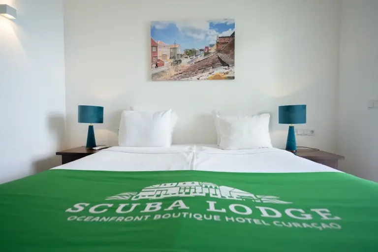 Standard Room double bed at Scuba Lodge Boutique Hotel, Curacao.