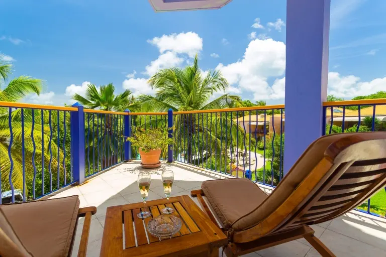 Indigo room view from the balcony at True Blue Bay Boutique Resort in Grenada