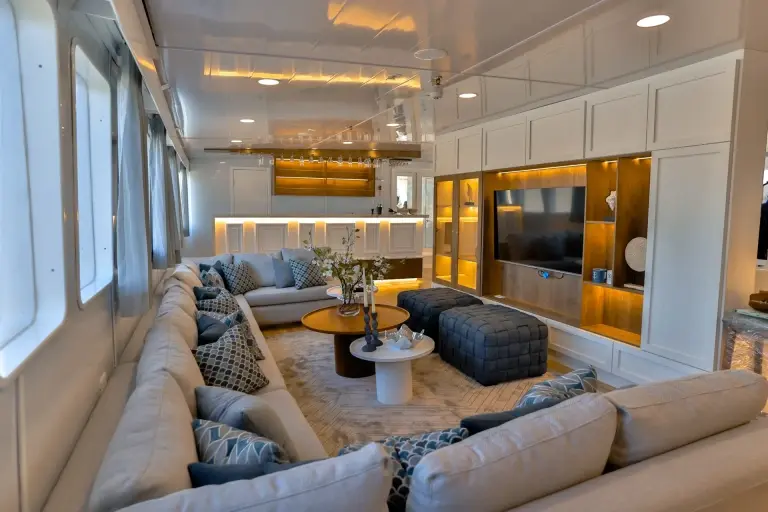 Lounge area on Galaxy Diver II, Galapagos Islands
