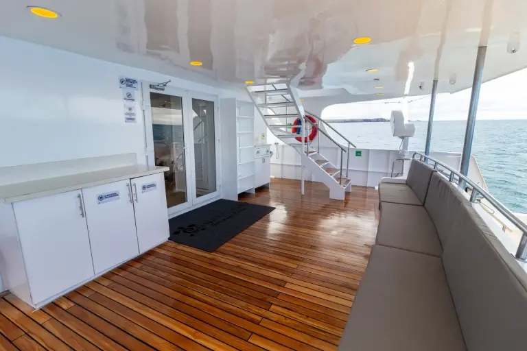 The al fresco deck on Galaxy Diver III, Galapagos Islands