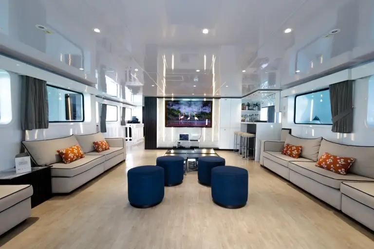 The salon on Galaxy Diver III, Galapagos Islands