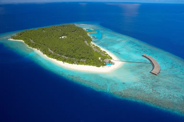 Aerial of Filitheyo Island Resort in the Maldives