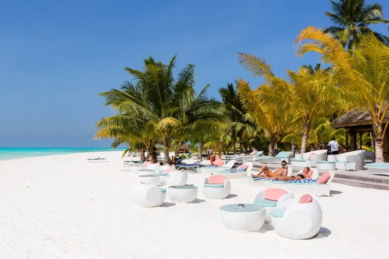 Beach seating at Meeru Island Resort, Maldives