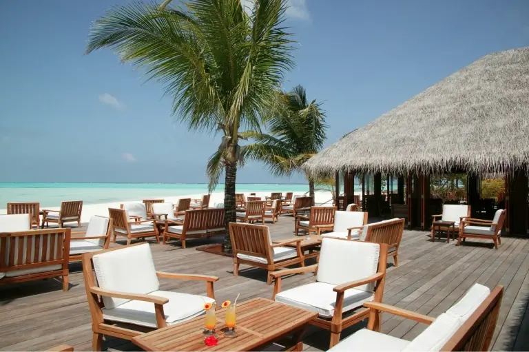 Outdoor seating at Meeru Island Resort, Maldives