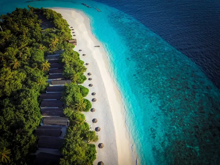 Aerial of Reethi Beach Resort in the Maldives