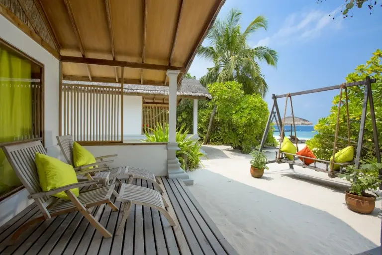 Exterior of the deluxe villa at Reethi Beach Resort in the Maldives