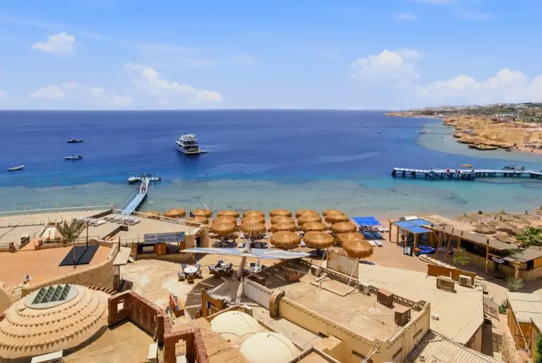 Private beach at Sharks Bay Umbi Village in Sharm el Sheikh, Egypt