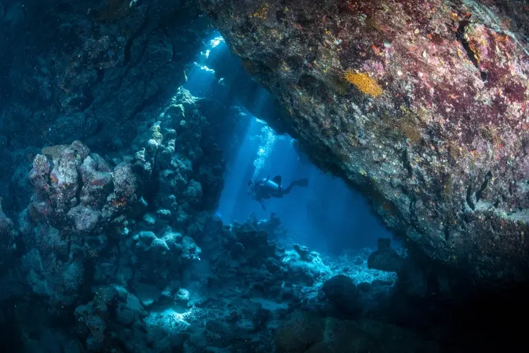 Diver in a cave in St John's, Egypt